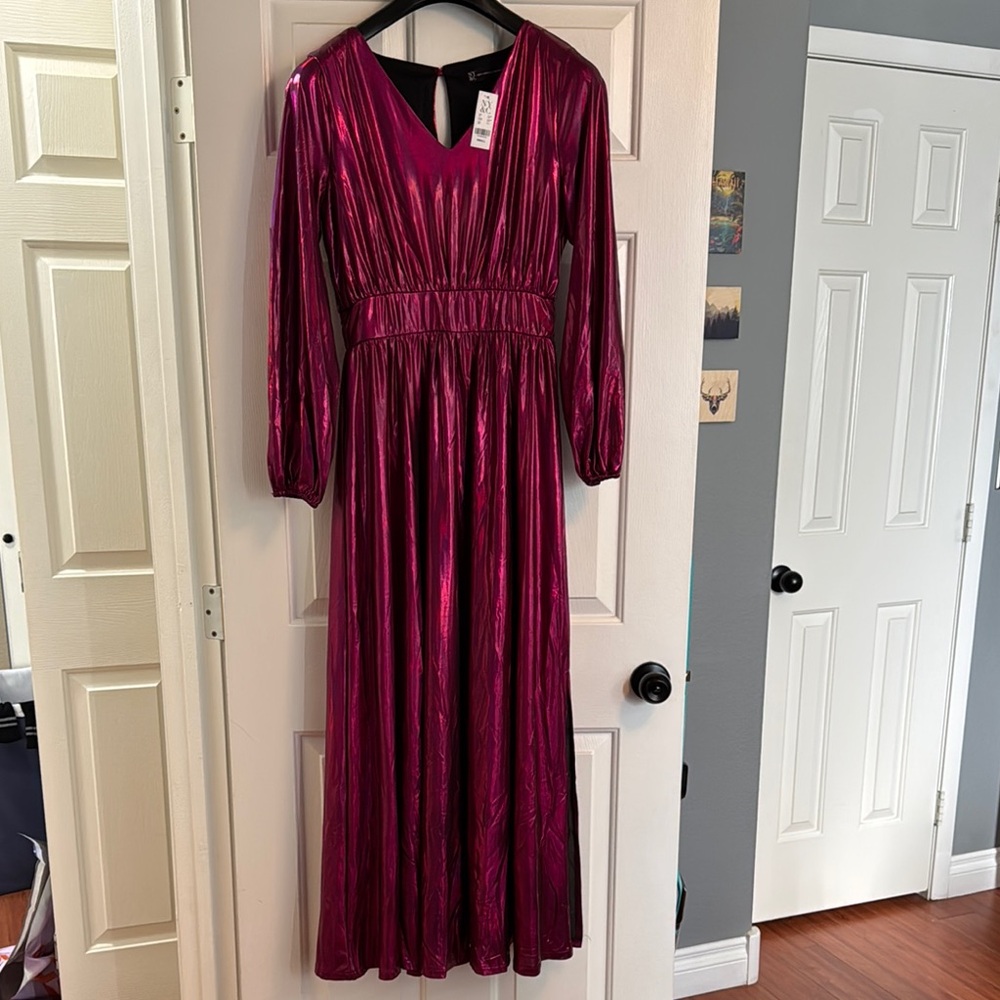 Shiny Magenta Long Sleeve Dress